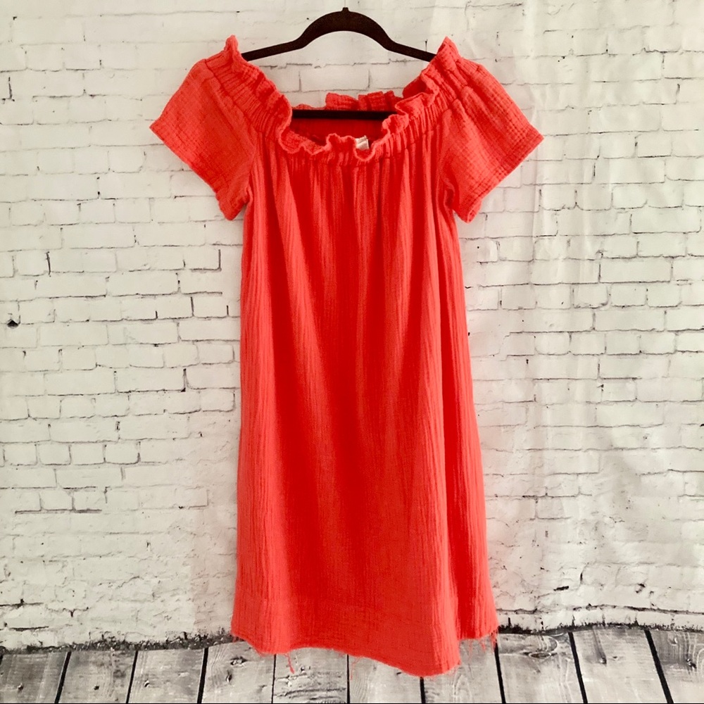 Amadi SZ Sm Burnt Red Muslin Off Shoulder Dress